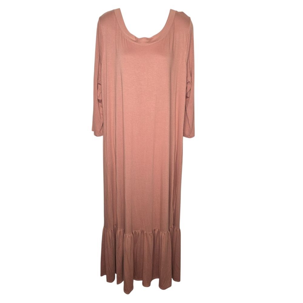 Zenana Viscose Ruffle Hem Long Maxi Dress W/ Side Pockets Size 2x